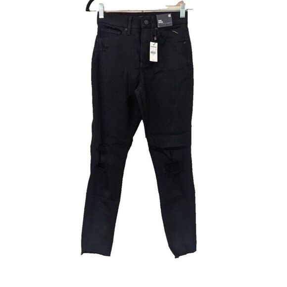 Express Womens Size OS Black Distressed Skinny Jeans Stretch High Rise Raw Hem - Picture 1 of 11